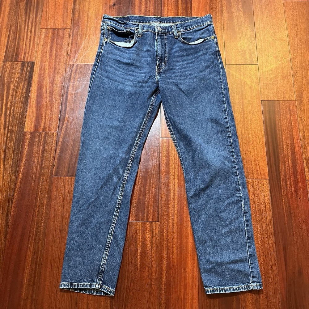 Levis Jeans Mens 36x32 (35x30) 502 Regular Taper Blue Dark Wash Fade Grunge Work